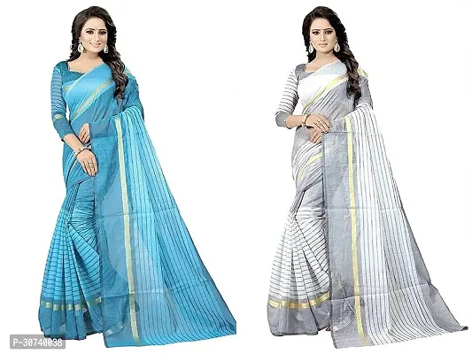 Stylish Multicoloured Polycotton Printed Saree without Blouse piece For Women Pack Of 2-thumb0