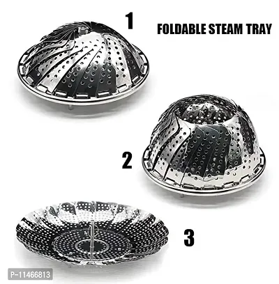 Trendy Stainless Steel Foldable Steamer Basket, Folding Collapsible Basket Stainless Steel Vegetable Steamer Instant Pot Accessories For Food-thumb2