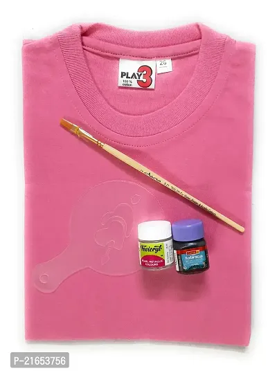 T-Shirt with Fabric Paints, Paint Brush and Stencils Combo (Pink, 7-8 Years)-thumb0