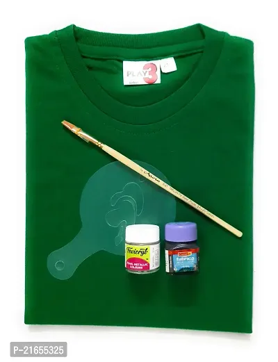 T-Shirt with Fabric Paints, Paint Brush and Stencils Combo
