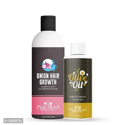 Pink Root Onion Hair Growth Shampoo 200ml And Olive Oil 100ml Pack Of 2