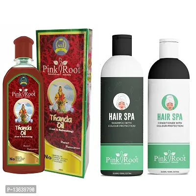 Pink Root Thanda Oil 200ml, Hair Spa Shampoo 200ml And Conditioner 200ml Pack Of 3