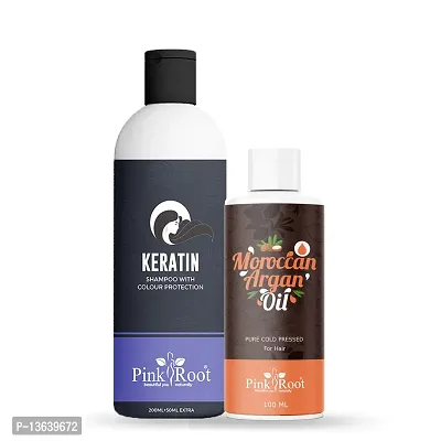 Pink Root Keratin Shampoo 200ml And Moroccan Argan Oil 100ml Pack Of 2