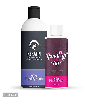 Pink Root Keratin Shampoo 200ml And Dandruff Control Hair Oil 100ml Pack Of 2