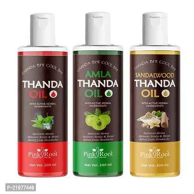 Natural Thanda Oil And Amla Thanda Oil And Samdalwood Thanda Oil Refreshing Hair Oil For Pain Relief Relaxation Hair Oil 200 Ml (Pack Of 3)