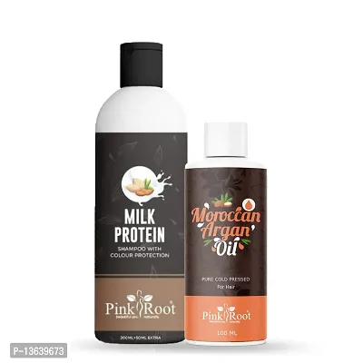 Pink Root Milk Protein Shampoo 200ml And Moroccan Argan Oil 100ml Pack Of 2