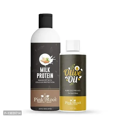 Pink Root Milk Protein Shampoo 200ml And Olive Oil 100ml Pack Of 2