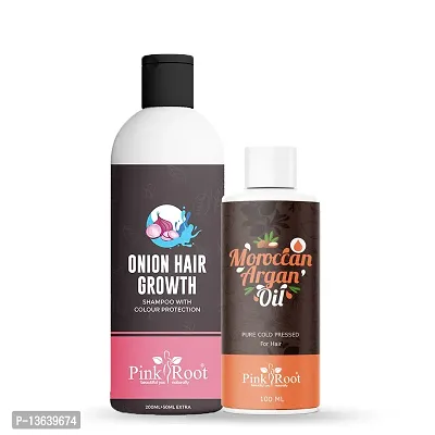 Pink Root Onion Hair Growth Shampoo 200ml And Moroccan Argan Oil 100ml Pack Of 2