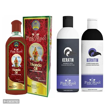 Pink Root Thanda Oil 200ml, Keratin Shampoo 200ml And Conditioner 200ml Pack Of 3