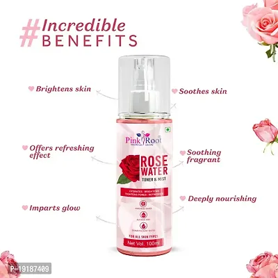 Natural Rose Water Toner  Mist, Made With Pure Rose Extracts As Toner, Skin Hydrator, Makeup Remover  Helps In Pore Tightening, 100Ml (Pack Of 2)-thumb2