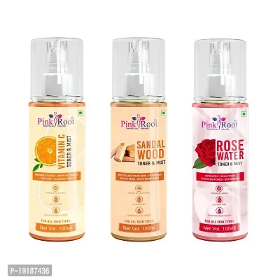 Natural Rose Water  Vitamin C  Sandalwood Toner  Mist (Pack Of 3)