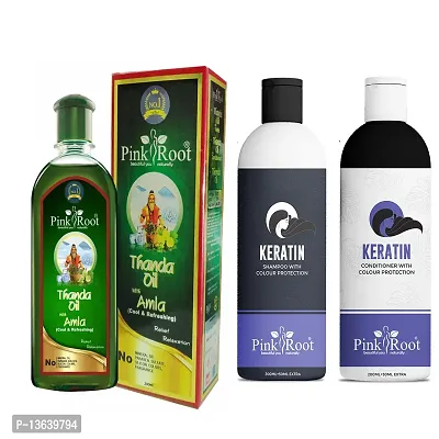 Pink Root Thanda Oil Amla 200ml, Keratin Shampoo 200ml And Conditioner 200ml Pack Of 3