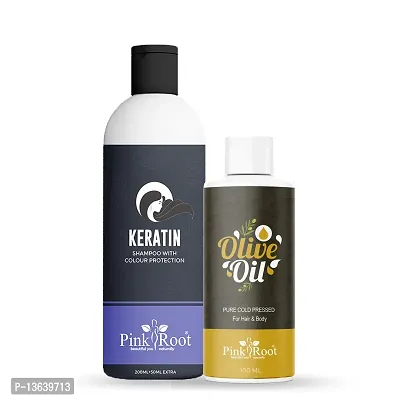 Pink Root Keratin Shampoo 200ml And Olive Oil 100ml Pack Of 2