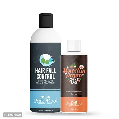 Pink Root Hair Fall Control Shampoo 200ml And Moroccan Argan Oil 100ml Pack Of 2-thumb0