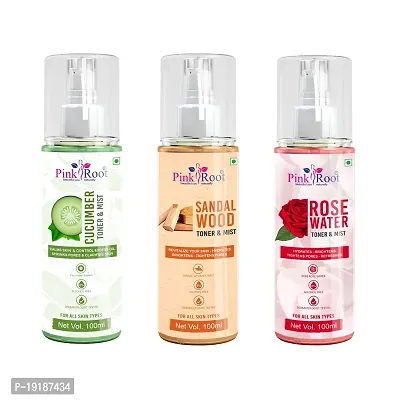 Natural Rose Water  Sandalwood  Cucumber Toner  Mist (Pack Of 3)