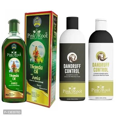 Pink Root Thanda Oil Amla 200ml, Dandruff Control Shampoo 200ml And Conditioner 200ml Pack Of 3