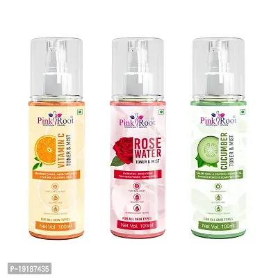 Natural Rose Water  Vitamin C  Cucumber Toner  Mist (Pack Of 3)