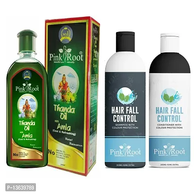 Pink Root Thanda Oil Amla 200ml, Hairfall Control Shampoo 200ml And Conditioner 200ml Pack Of 3