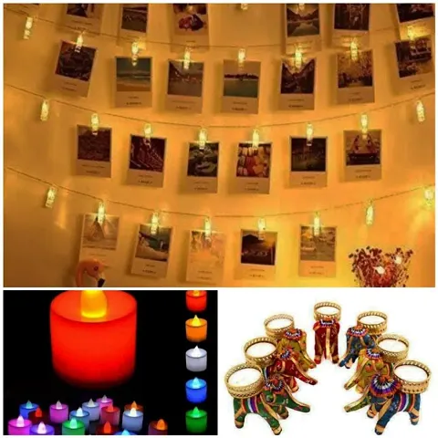 Fabulous combo 1 photo clip, 6 candel shape tea light, 6 tea light holder elephant full combo