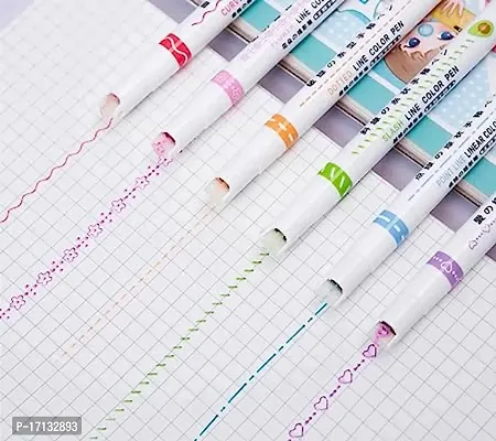 Multicolor Highlighter Wavy Line Mark Drawing Line Notebook Border Linear Roller Pen pack of 6 pen-thumb0