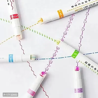 Multicolor Highlighter Wavy Line Mark Drawing Line Notebook Border Linear Roller Pen pack of 6 pen-thumb2