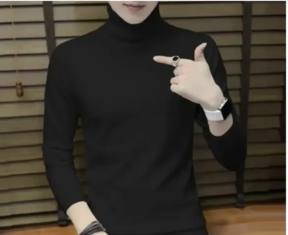 Elegant Blend Solid High Neck Tees For Men