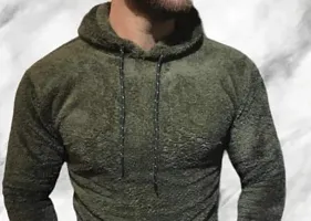 Elegant Green Fleece Long Sleeves Hooded Sweatshirts For Men-thumb1