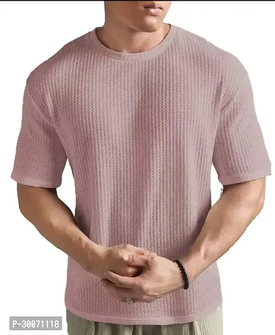 Classic Cotton Blend Self Design T-shirt For Men-thumb0