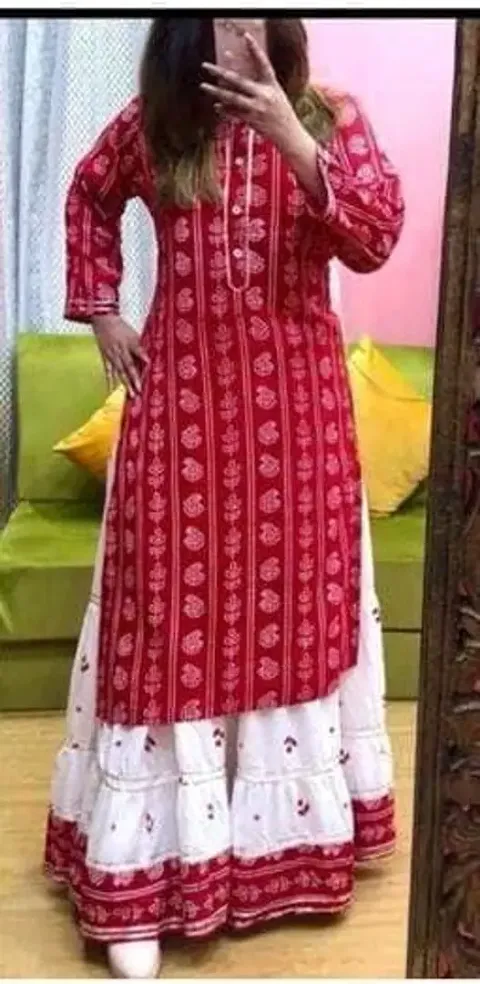 Stunning Rayon Kurta with Skirt Set For Women