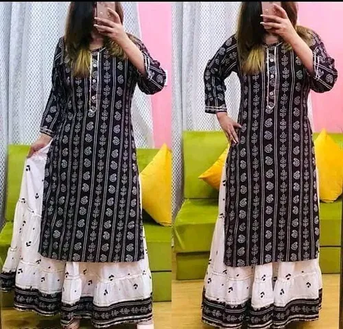 Stunning Rayon Kurta with Skirt Set For Women