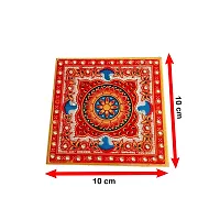 Handicraft Kingdom Puja Table Chowki Small Premium Square Marble Hand Painted Pooja Aasan for God Idols Sitting  Ganpati Baithak| Temple Bajot for Home| Approx Size (4x4 Inch  Wt 170 Gm Pack of 1-thumb2