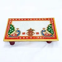 HANDICRAFT KINGDOM Puja Table Chowki Small Premium Rectangle Marble Hand Painted Pooja Aasan For God Idols Sitting  Ganpati Baithak| Temple Bajot For Home| Approx Size (4x6 Inch  Wt 280 Gm Pack Of 1-thumb1