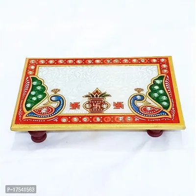 HANDICRAFT KINGDOM Puja Table Chowki Small Premium Rectangle Marble Hand Painted Pooja Aasan For God Idols Sitting  Ganpati Baithak| Temple Bajot For Home| Approx Size (4x6 Inch  Wt 280 Gm Pack Of 1-thumb2