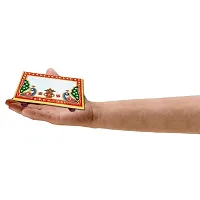 HANDICRAFT KINGDOM Puja Table Chowki Small Premium Rectangle Marble Hand Painted Pooja Aasan For God Idols Sitting  Ganpati Baithak| Temple Bajot For Home| Approx Size (4x6 Inch  Wt 280 Gm Pack Of 1-thumb2