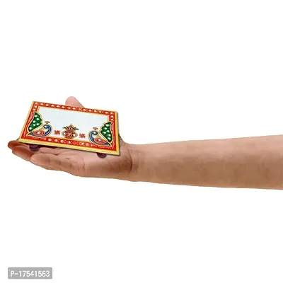 HANDICRAFT KINGDOM Puja Table Chowki Small Premium Rectangle Marble Hand Painted Pooja Aasan For God Idols Sitting  Ganpati Baithak| Temple Bajot For Home| Approx Size (4x6 Inch  Wt 280 Gm Pack Of 1-thumb3