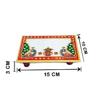 HANDICRAFT KINGDOM Puja Table Chowki Small Premium Rectangle Marble Hand Painted Pooja Aasan For God Idols Sitting  Ganpati Baithak| Temple Bajot For Home| Approx Size (4x6 Inch  Wt 280 Gm Pack Of 1-thumb3