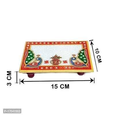 HANDICRAFT KINGDOM Puja Table Chowki Small Premium Rectangle Marble Hand Painted Pooja Aasan For God Idols Sitting  Ganpati Baithak| Temple Bajot For Home| Approx Size (4x6 Inch  Wt 280 Gm Pack Of 1-thumb4