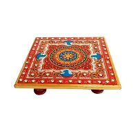 Handicraft Kingdom Puja Table Chowki Small Premium Square Marble Hand Painted Pooja Aasan for God Idols Sitting  Ganpati Baithak| Temple Bajot for Home| Approx Size (4x4 Inch  Wt 170 Gm Pack of 1-thumb1