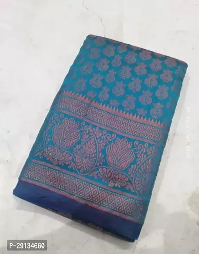 Stylish Silk Blend Blue Printed Saree with Blouse piece-thumb0