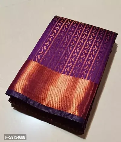 Stylish Silk Blend Purple Printed Saree with Blouse piece-thumb0