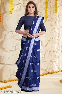 Beautiful Navy Blue Art Silk Printed Saree For Women-thumb1