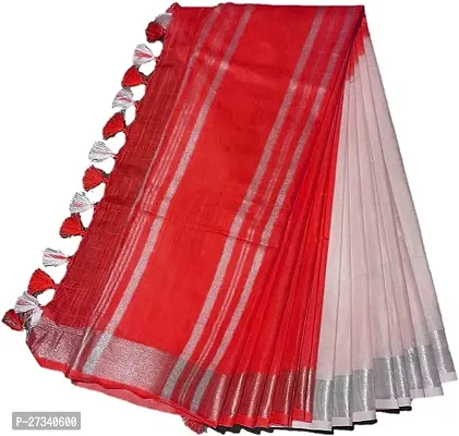 Stylish Red Cotton Saree without Blouse piece For Women-thumb0