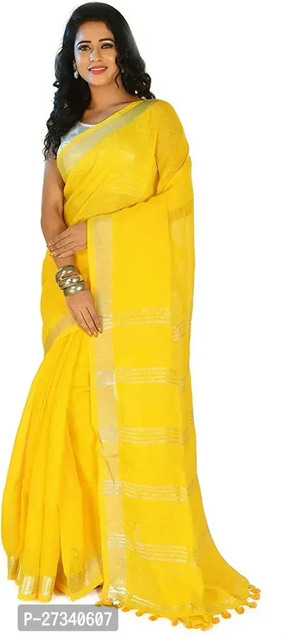 Stylish Yellow Linen Saree without Blouse piece For Women-thumb0