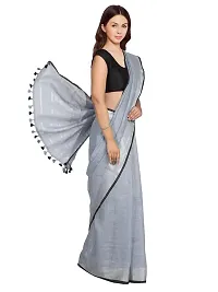 Beautiful Grey Cotton Solid Saree For Women-thumb1