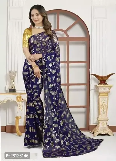 Stylish Georgette Blue Tie  Dye Saree with Blouse piece