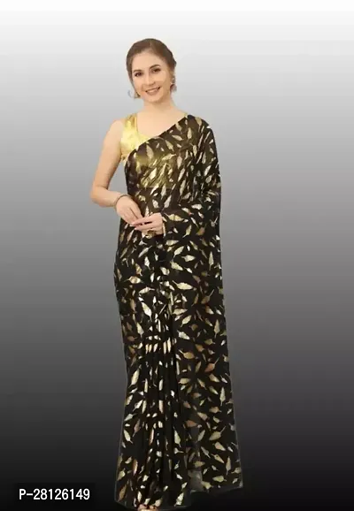 Stylish Georgette Black Printed Saree with Blouse piece-thumb0