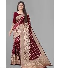 HARSHIV TEXTILE Women's Banarsi Art Silk Saree With Elegant Design Traditional Indian Look | Daily  Party Wear Saree for Pooja, Festival Occassions With Unstitched Blouse Piece (RK-HT48, Maroon)-thumb1