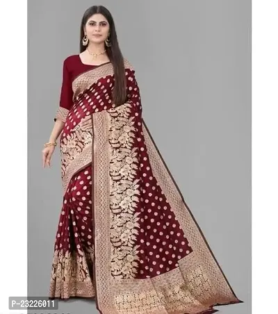 HARSHIV TEXTILE Women's Banarsi Art Silk Saree With Elegant Design Traditional Indian Look | Daily  Party Wear Saree for Pooja, Festival Occassions With Unstitched Blouse Piece (RK-HT48, Maroon)-thumb2