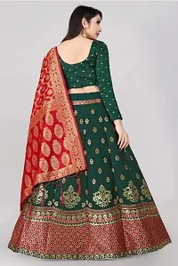 Elegant Dark Green Art Silk Semi-Stitched Lehenga Choli With Dupatta Set For Women-thumb1