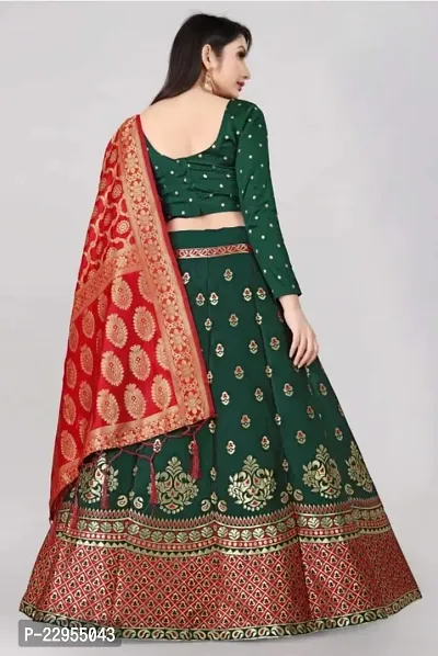 Elegant Dark Green Art Silk Semi-Stitched Lehenga Choli With Dupatta Set For Women-thumb2
